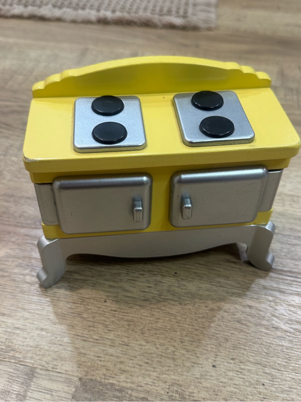 Yellow & Silver Wooden Play Stove for Kids - Pretend Kitchen Accessory